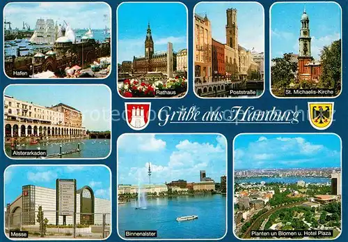 AK / Ansichtskarte Hamburg Hafen Alsterarkaden Messe Binnenalster Poststrasse Rathaus Kat. Hamburg