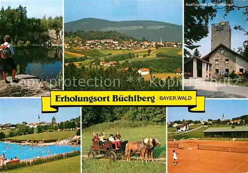 AK / Ansichtskarte Buechlberg Wandern Panorama Oberlichtenau Strandbad Pferdekutsche Tennisplatz Kat. Buechlberg