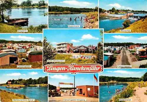 AK / Ansichtskarte Hanekenfaehr Ems Badestrand Wasserfall Camping Hotel Restaurant Dortmund Ems Kanal Eingang Campingplatz Kat. Lingen (Ems)