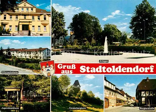 AK / Ansichtskarte Stadtoldendorf Rathaus Altenwohnheim Anlagen Jugendwaldheim Foersterbergturm Burgtorstrasse Kat. Stadtoldendorf