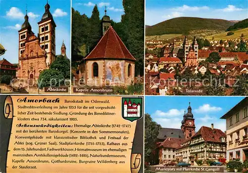 AK / Ansichtskarte Amorbach Abteikirche Kapelle Amorsbrunnen Teilansicht Marktplatz Pfarrkirche St Gangolf Kat. Amorbach