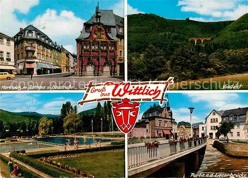 AK / Ansichtskarte Wittlich Marktplatz mit Rathaus und Neustrasse Viadukt Schwimmbad Lieserbruecke Kat. Wittlich