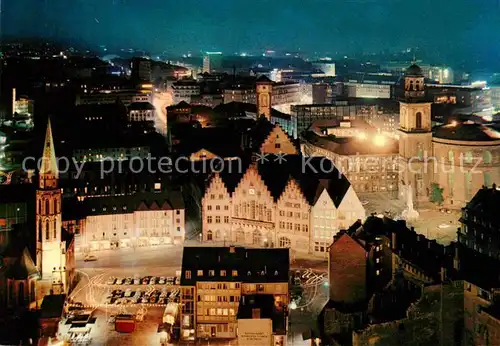 AK / Ansichtskarte Frankfurt Main Roemerberg mit Roemer Nikolai Kirche und Paulskirche bei Nacht Kat. Frankfurt am Main