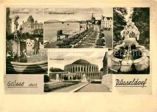 AK / Ansichtskarte Duesseldorf Kinderbrunnen Rhein am Burgplatz Maerchenbrunnen Planetarium Kat. Duesseldorf