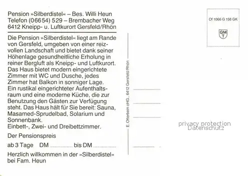 AK / Ansichtskarte Gersfeld Rhoen Pension Silberdistel Gaststube Kat. Gersfeld (Rhoen)