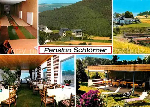 AK / Ansichtskarte Langscheid Eifel Pension Schloemer Kegelbahn Gastraum Liegewiese Kat. Bad Muenstereifel