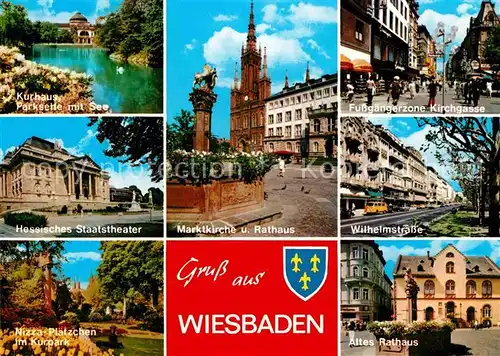 AK / Ansichtskarte Wiesbaden Kurhaus Seepartie Kirchgasse Wilhelmstrasse Nizza Plaetzchen Kurpark Kat. Wiesbaden