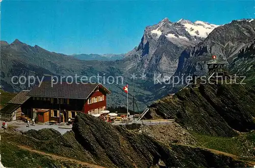 AK / Ansichtskarte Kleine Scheidegg Interlaken Bergrestaurant Grindelwaldblick mit Wetterhorn Berner Alpen Kat. Kleine Scheidegg