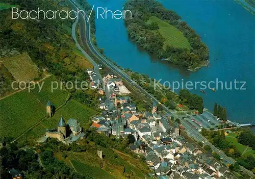 AK / Ansichtskarte Bacharach Rhein Fliegeraufnahme mit Rhein Kat. Bacharach