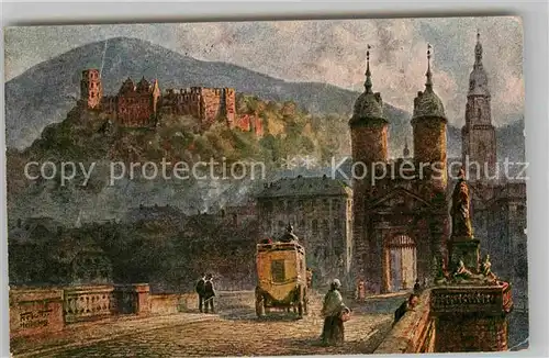 AK / Ansichtskarte Huth F. Heidelberg Alte Bruecke Denkmal Kurfuerst Karl Theodor  Kat. Kuenstlerkarte