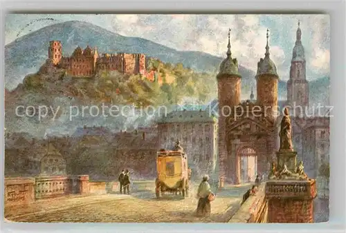 AK / Ansichtskarte Huth F. Heidelberg Alte Bruecke Denkmal Kurfuerst Karl Theodor  Kat. Kuenstlerkarte