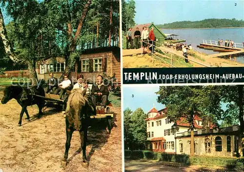 AK / Ansichtskarte Templin Ponykutsche Badestrand Luebbesee FDGB Erholungsheim Aufbau Kat. Templin