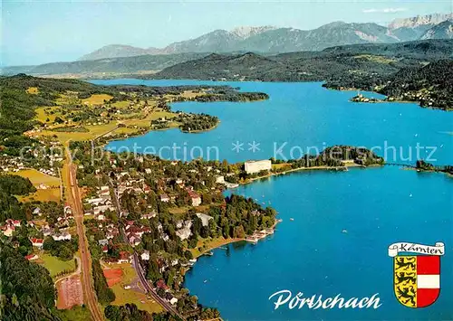 AK / Ansichtskarte Poertschach Woerthersee Fliegeraufnahme mit Maria Woerth und Karawanken Kat. Poertschach Woerther See Kaernten