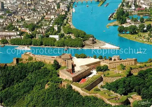 AK / Ansichtskarte Koblenz Rhein Deutsches Eck und Festung Ehrenbreitstein Fliegeraufnahme Kat. Koblenz