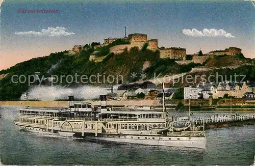 AK / Ansichtskarte Ehrenbreitstein Rheinbruecke Dampfer Blick zur Festung Kat. Koblenz