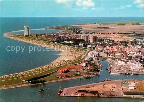 AK / Ansichtskarte Buesum Nordseebad Fliegeraufnahme Hafen Strand Leuchtturm  Kat. Buesum