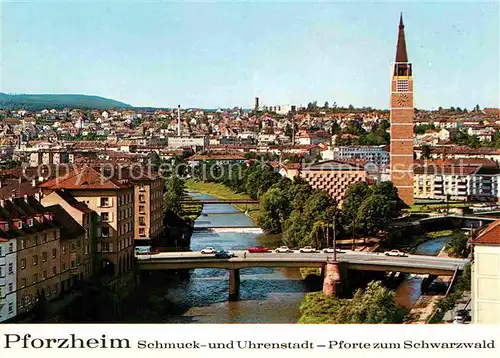 AK / Ansichtskarte Pforzheim Lindenplatz Zusammenfluss von Enz und Nagold Stadtkirche Schmuck und Uhrenstadt Pforte zum Schwarzwald Kat. Pforzheim