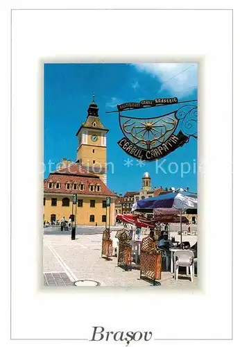 AK / Ansichtskarte Brasov Platz Strassencafe Kirche Kat. Kronstadt Brasov