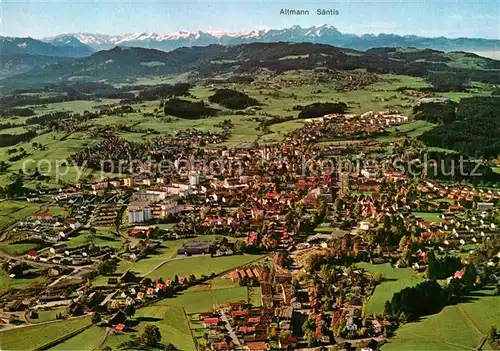 AK / Ansichtskarte Lindenberg Allgaeu Fliegeraufnahme mit Schweizer Hochalpen Kat. Lindenberg i.Allgaeu