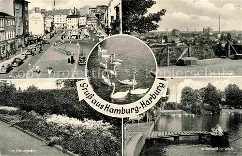 AK / Ansichtskarte Harburg Hamburg Am Sand Blick vom Schwarzenberg Schulgarten Aussenmuehlenteich Schwaene Kat. Hamburg