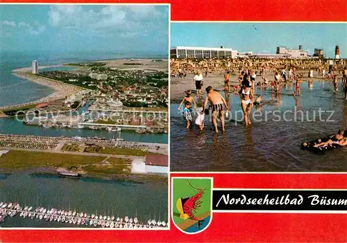 AK / Ansichtskarte Buesum Nordseebad Strand Hafen Fliegeraufnahme Kat. Buesum