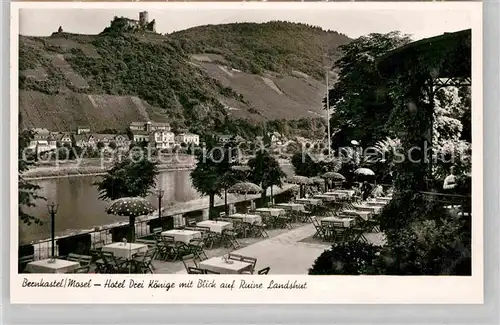 AK / Ansichtskarte Bernkastel Kues Hotel Drei Koenige mit Burgruine Landshut Kat. Bernkastel Kues