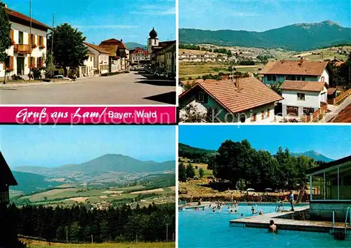 AK / Ansichtskarte Lam Oberpfalz Hauptstrasse Blick zur Kirche Freibad Landschaftspanorama Kat. Lam