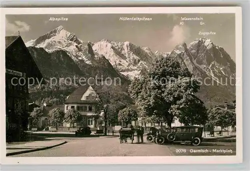 AK / Ansichtskarte Garmisch Partenkirchen Marktplatz Alpspitze Hoellentalspitzen Waxenstein Zugspitze Kat. Garmisch Partenkirchen