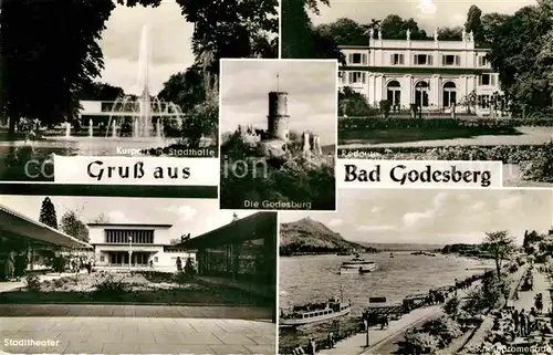 AK / Ansichtskarte Bad Godesberg Kurpark Stadthalle Godesburg Rheinpromenade Stadttheater Redoute Kat. Bonn