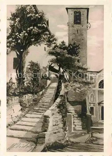 AK / Ansichtskarte Gandria TI Gasse Kirche Kuenstlerkarte M. Dietschi