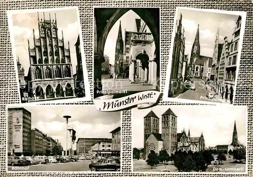 AK / Ansichtskarte Muenster Westfalen Rathaus Prinzipalmarkt Dom Lamberti Bahnhof Kat. Muenster