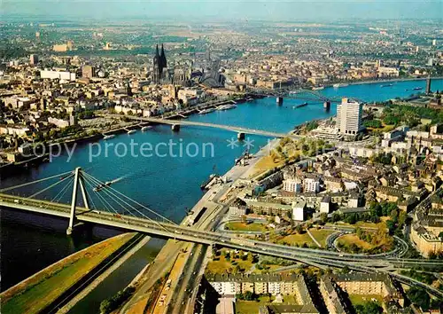 AK / Ansichtskarte Koeln Rhein Rheinblick Dom Severinsbruecke Deutzer Hohenzollernbruecke Luftbild Kat. Koeln