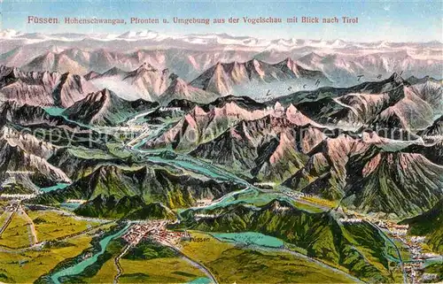 AK / Ansichtskarte Fuessen Allgaeu Panoramakarte mit Hohenschwangau Pfronten und Umgebung Kat. Fuessen