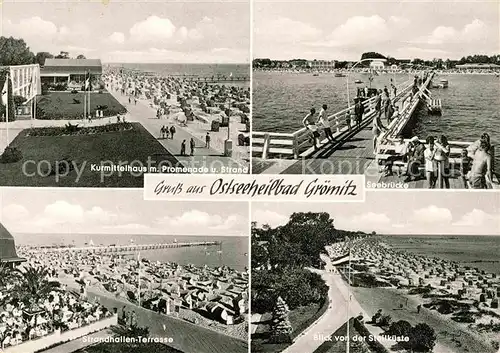 AK / Ansichtskarte Groemitz Ostseebad Kurmittelhaus Promenade Strandhallen Terrasse Seebruecke Kat. Groemitz