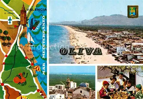 AK / Ansichtskarte Oliva Valencia Panorama Strand Paella Kinder Landkarte Kueste Kat. Oliva