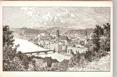 AK / Ansichtskarte Wasserburg Inn Panorama Kuenstlerkarte Kat. Wasserburg a.Inn