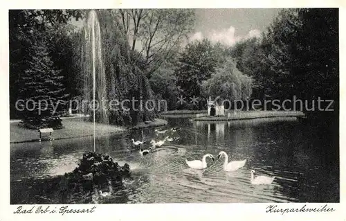 AK / Ansichtskarte Bad Orb Kurparkweiher Fontaene Schwaene Enten Kat. Bad Orb