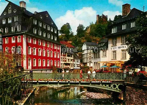 AK / Ansichtskarte Monschau Rotes Haus Burgruine Haller Cafe Hotel Justra Farbkarte Nr 226 Kat. Monschau