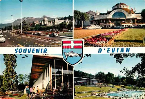 AK / Ansichtskarte Evian les Bains Haute Savoie Quai de Blonay Thermal les Memises Dent d Oche Casino Buvette Centre nautique Restaurant Kat. Evian les Bains