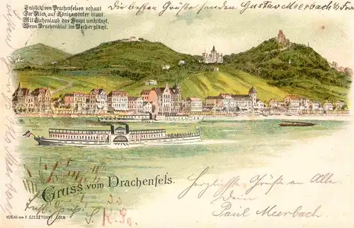 AK / Ansichtskarte Drachenfels Seitenraddampfer Litho Gedicht  Kat. Koenigswinter