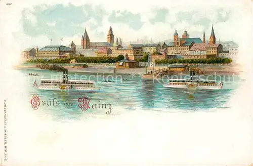 AK / Ansichtskarte Mainz Rhein Seitenraddampfer Litho 