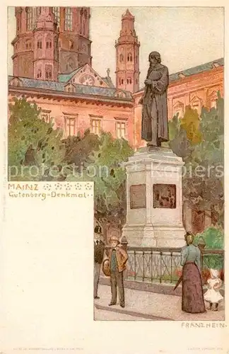 AK / Ansichtskarte Mainz Rhein Gutenberg Denkmal Kuenstlerkarte Franz Hein Litho