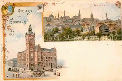 AK / Ansichtskarte Essen Ruhr Rathaus Strassenbahn Totalansicht Litho  Kat. Essen