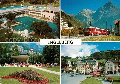 AK / Ansichtskarte Engelberg OW Schwimmbad Kurpark LSE Bahn mit Hahnen Bahnhofsplatz Kat. Engelberg