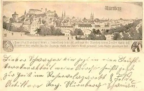 AK / Ansichtskarte Nuernberg Burg Panorama Kuenstlerkarte Kat. Nuernberg