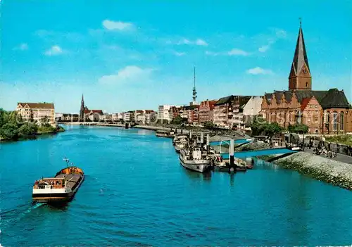 AK / Ansichtskarte Bremen Weser Binnenschiffahrt Schiffsanleger Kirche Kat. Bremen