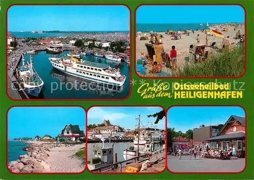 AK / Ansichtskarte Heiligenhafen Ostseebad Hafen Faehre Strand Restaurant Strassencafe Kat. Heiligenhafen