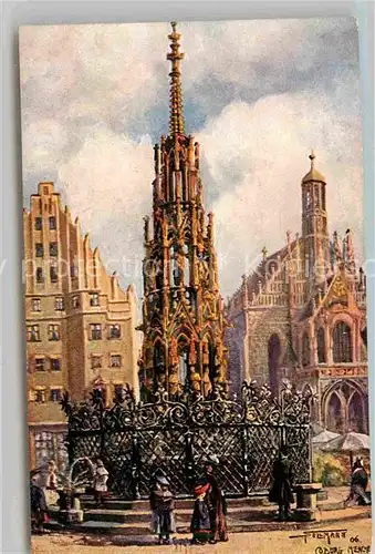 AK / Ansichtskarte Nuernberg Schoener Brunnen Frauenkirche Kuenstler Sollmann Kat. Nuernberg