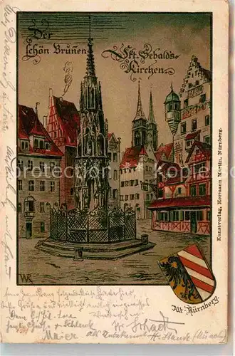 AK / Ansichtskarte Nuernberg Schoener Brunnen Sankt Sebaldiskirche Kat. Nuernberg