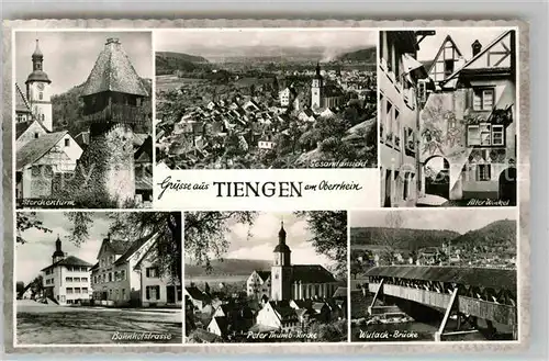 AK / Ansichtskarte Waldshut Tiengen Storchenturm Panorama Alter Winkel Bahnhofstr Peter Thumb Kirche Wutachbruecke